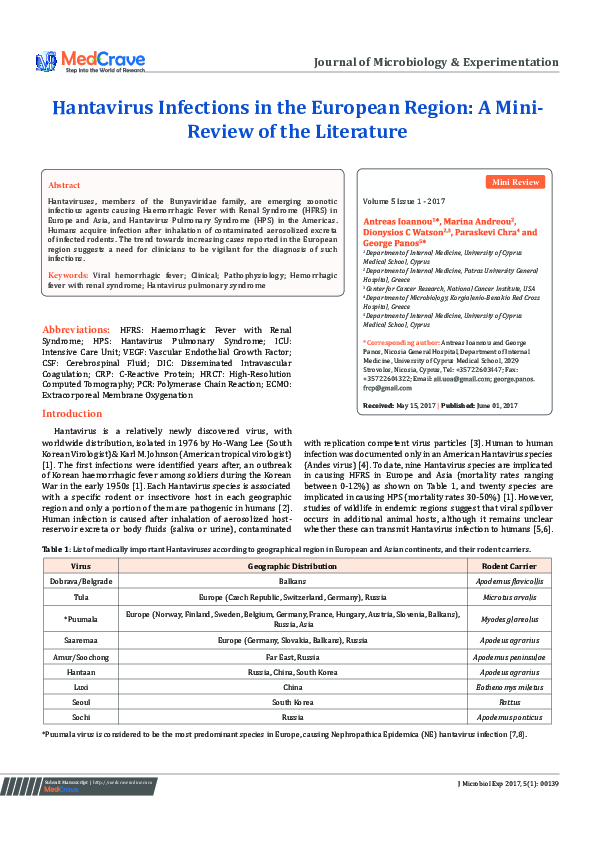 (PDF) Hantavirus Infections in the European Region: A Mini-Review of ...