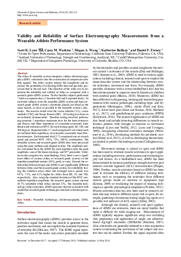 (PDF) Validity and Reliability of Surface Electromyography Measurements ...