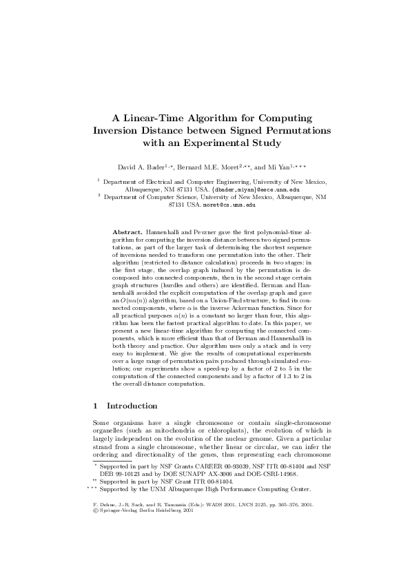(PDF) A fast linear-time algorithm for inversion distance with an ...