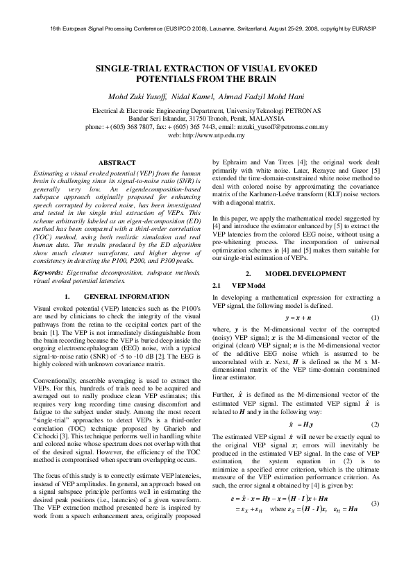 (PDF) Single-Trial Extraction of Visual Evoked Potentials from the Brain