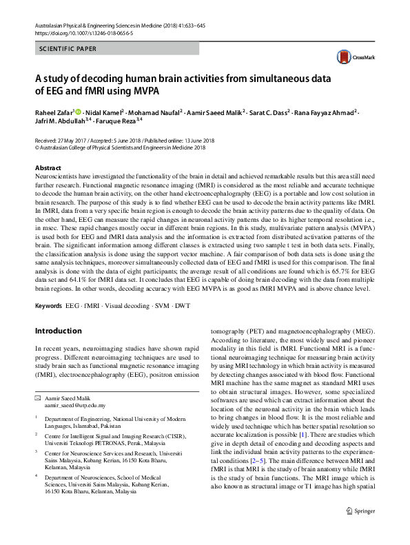(PDF) A study of decoding human brain activities from simultaneous data ...
