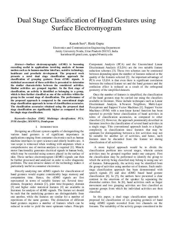 (PDF) Dual Stage Classification of Hand Gestures using Surface ...
