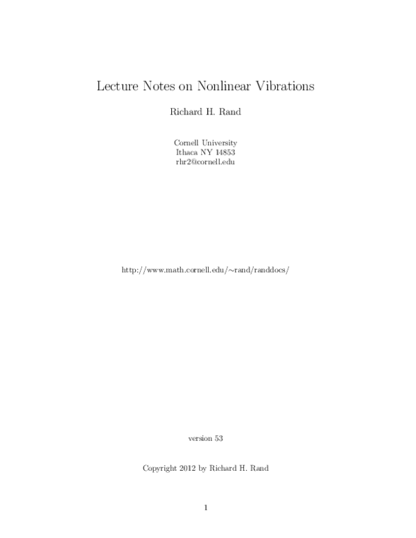 (PDF) Lecture Notes on Nonlinear Vibrations