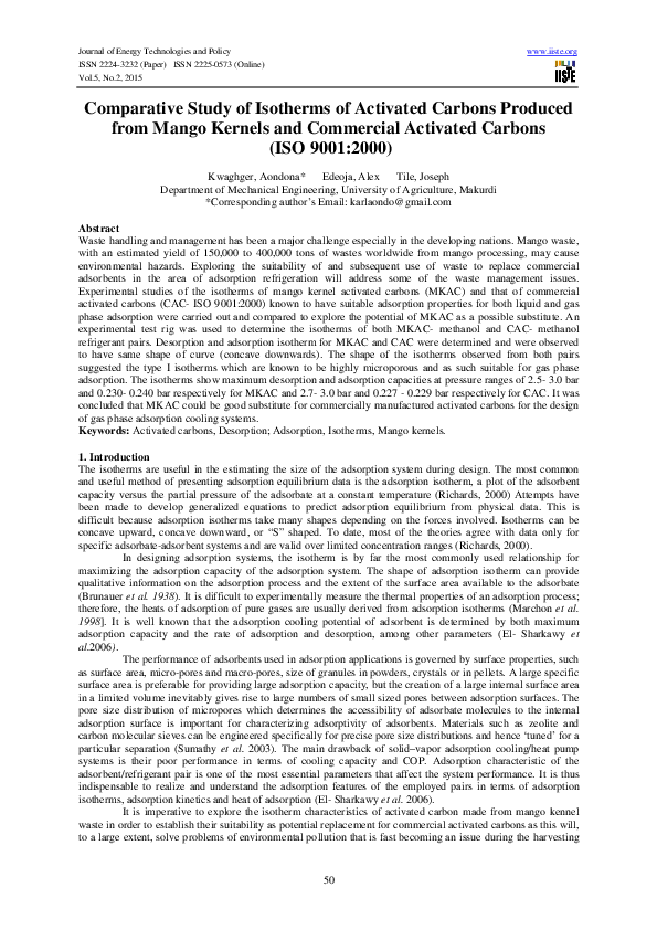 (PDF) Comparative Study of Isotherms of Activated Carbons Produced from ...