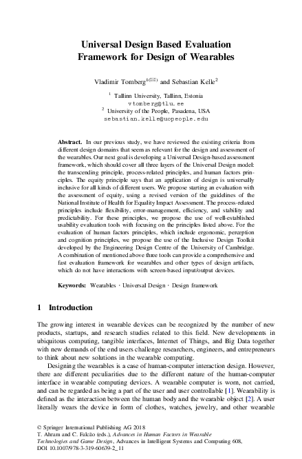 (PDF) Universal Design Based Evaluation Framework for Design of Wearables