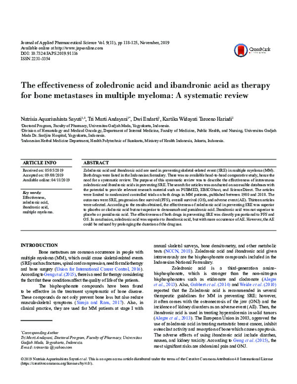 (PDF) The effectiveness of zoledronic acid and ibandronic acid as ...
