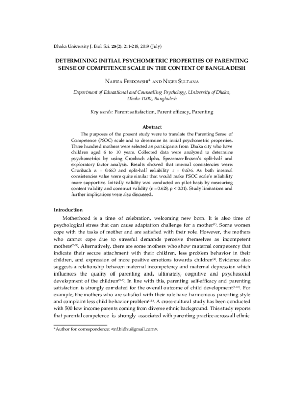 (PDF) Determining initial psychometric properties of parenting sense of ...