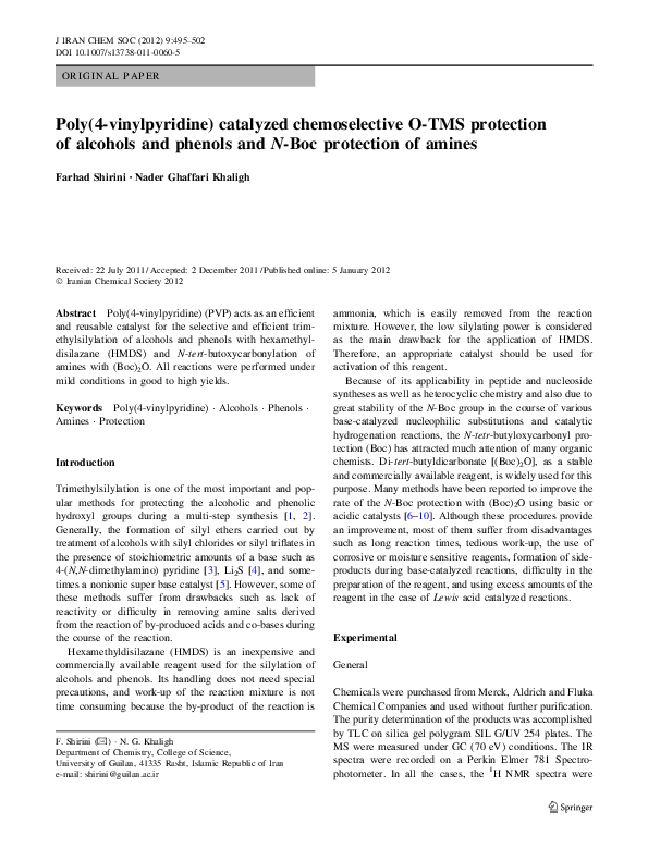 (PDF) Poly(4-vinylpyridine) catalyzed chemoselective O-TMS protection ...