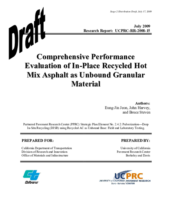 (PDF) Comprehensive performance evaluation of in-place recycled hot mix ...