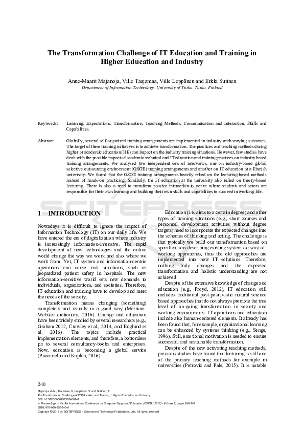 (PDF) The Transformation Challenge of IT Education and Training in ...