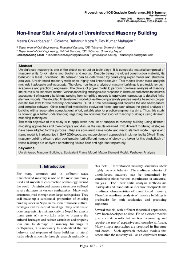(PDF) Non-linear Static Analysis of Unreinforced Masonry Building