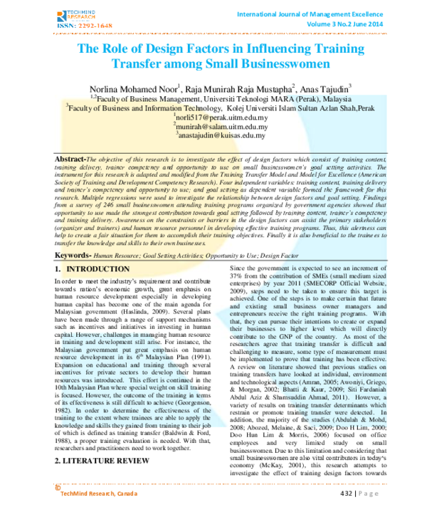 (PDF) The role of design factors in influencing training transfer among ...