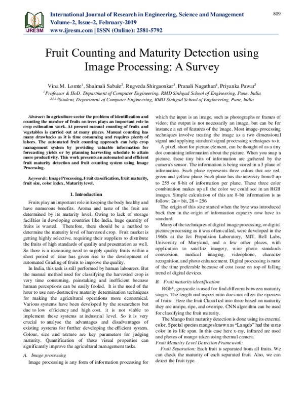 (PDF) Fruit Counting and Maturity Detection using Image Processing : A ...