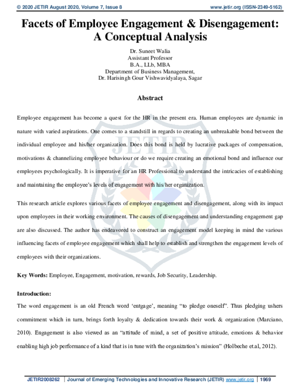 (PDF) Facets of Employee Engagement & Disengagement: A Conceptual Analysis