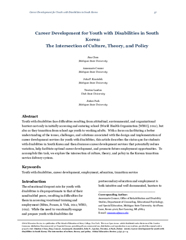 (PDF) Career Development for Youth with Disabilities in South Korea ...