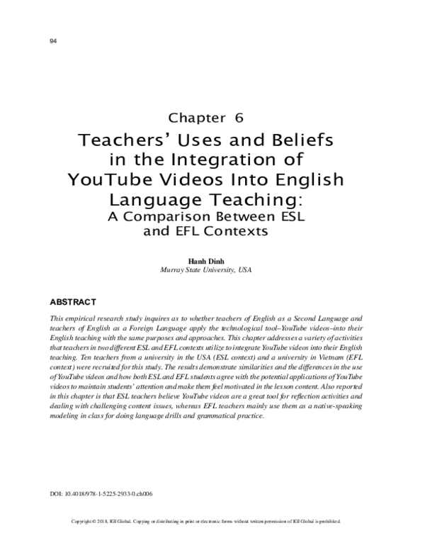 (PDF) Teachers' Uses and Beliefs in the Integration of YouTube Videos ...