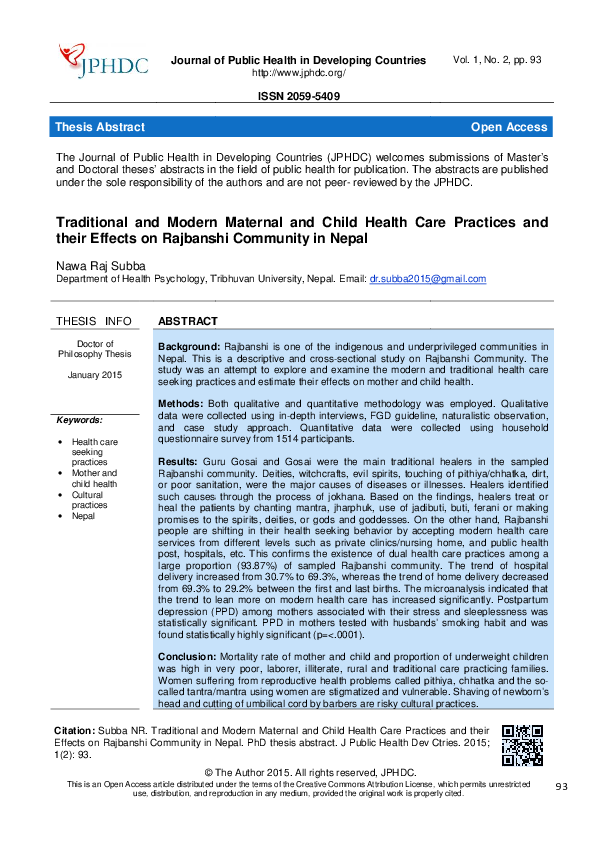 (PDF) Traditional and Modern Maternal and Child Health Care Practices ...