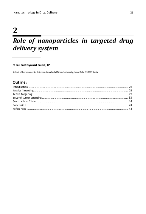 (PDF) Nanotechnology in Drug Delivery 21 2 Role of nanoparticles in ...