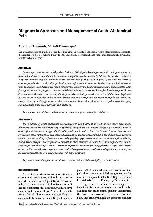 (PDF) Diagnostic approach and management of acute abdominal pain