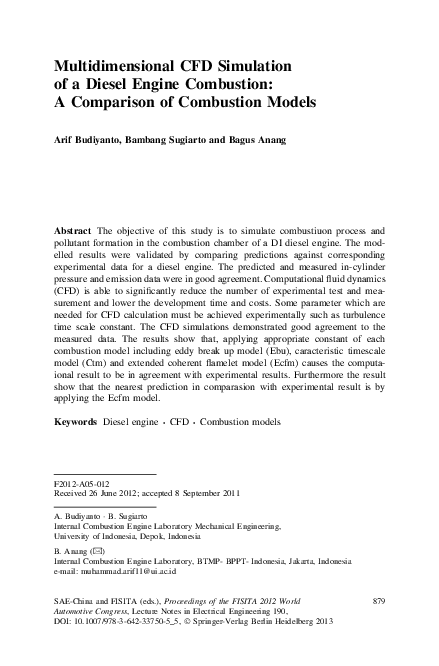 (PDF) Multidimensional CFD Simulation of a Diesel Engine Combustion: A ...