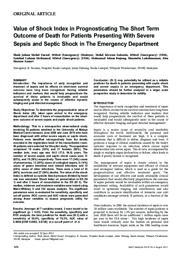 (PDF) Value of Shock Index in prognosticating the short-term outcome of ...