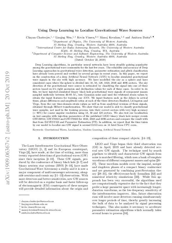 (PDF) Using deep learning to localize gravitational wave sources