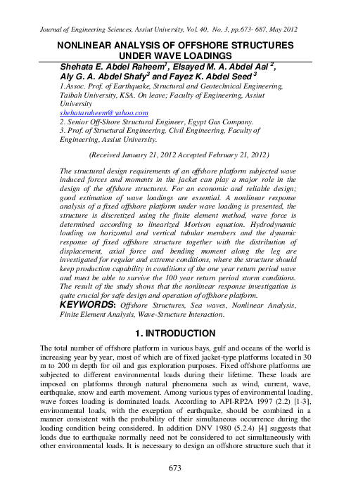 Pdf Nonlinear Analysis Of Offshore Structures Under Wave Loadings