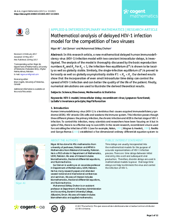 (PDF) Mathematical analysis of delayed HIV-1 infection model for the ...