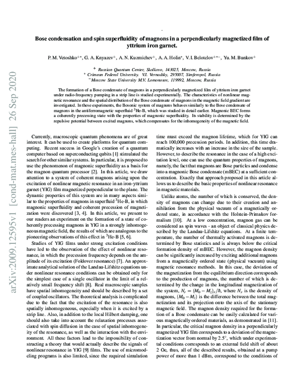(PDF) Bose condensation and spin superfluidity of magnons in a ...