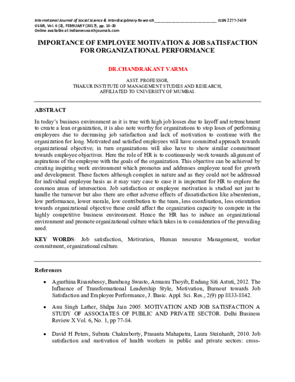 (PDF) Importance of Employee Motivation & Job Satisfaction For ...