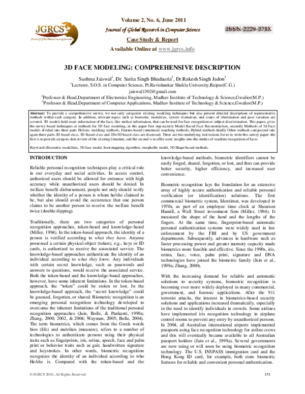 (PDF) 3D Face Modeling: Comprehensive Description