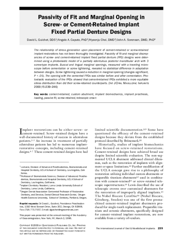 (PDF) Passivity of fit and marginal opening in screw- or cement ...