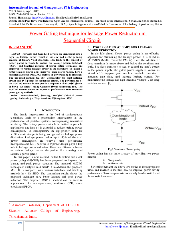 (PDF) Power Gating technique for leakage Power Reduction in Sequential ...