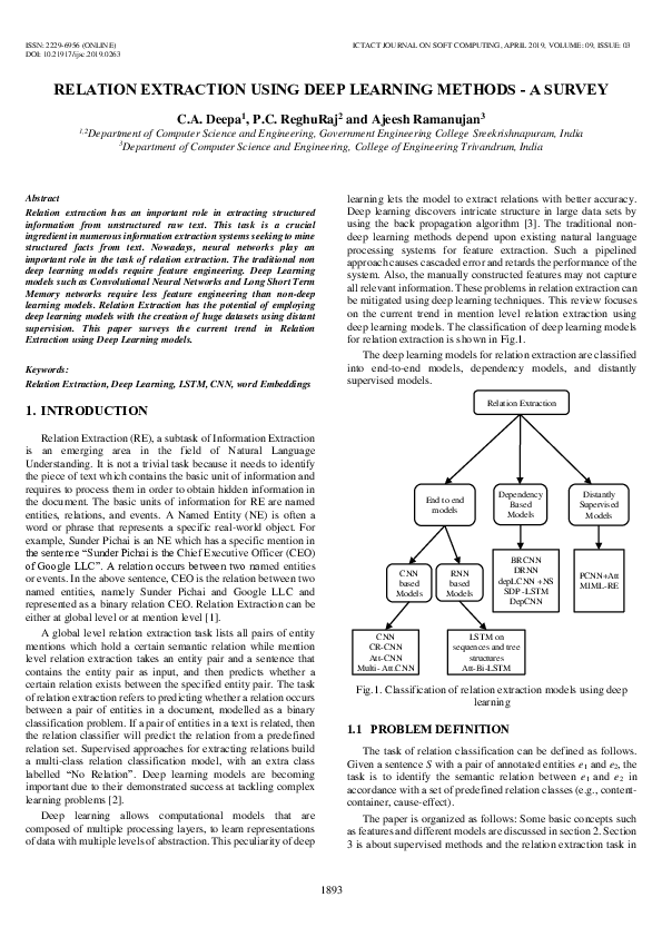 (PDF) Relation Extraction Using Deep Learning Methods-A Survey