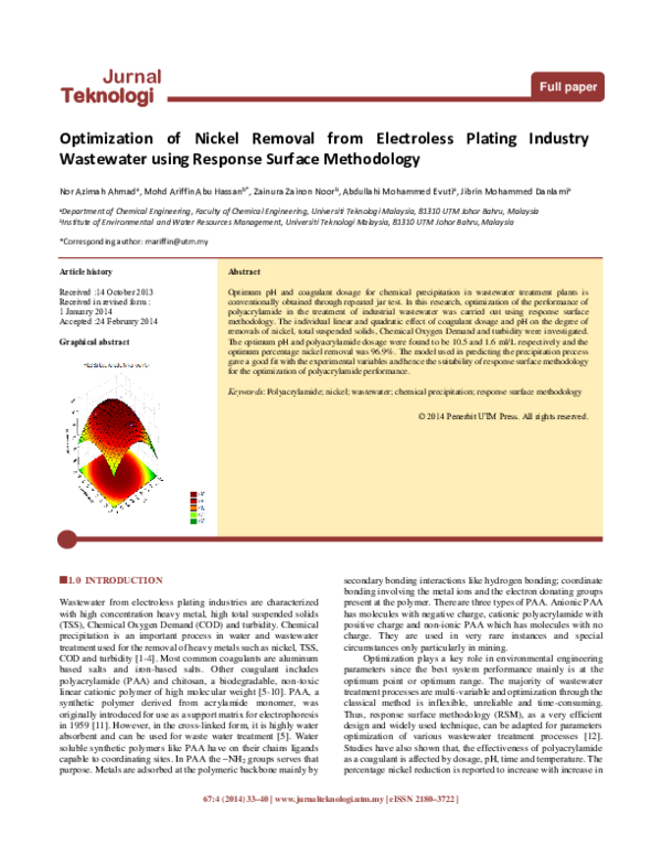 (PDF) Jurnal Teknologi Optimization of Nickel Removal from Electroless ...