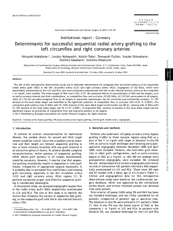 (PDF) Determinants for successful sequential radial artery grafting to ...