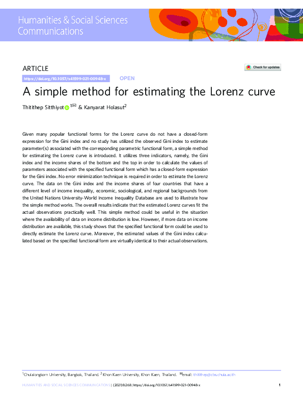 (PDF) A simple method for estimating the Lorenz curve