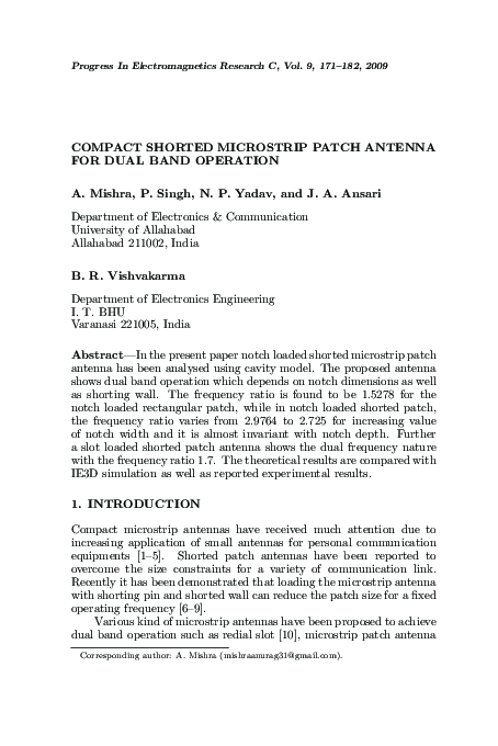 (PDF) Compact Shorted Microstrip Patch Antenna for Dual Band Operation