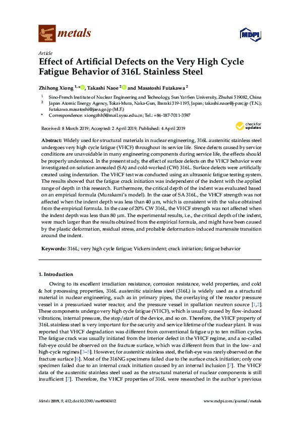 (PDF) Effect of Artificial Defects on the Very High Cycle Fatigue ...