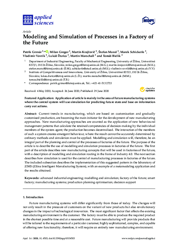 (PDF) Modeling and Simulation of Processes in a Factory of the Future