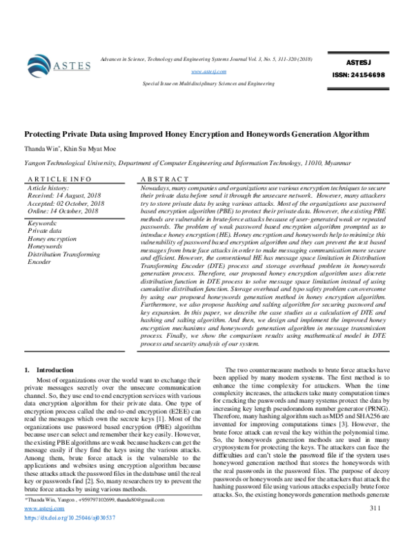 (PDF) Protecting Private Data using Improved Honey Encryption and ...