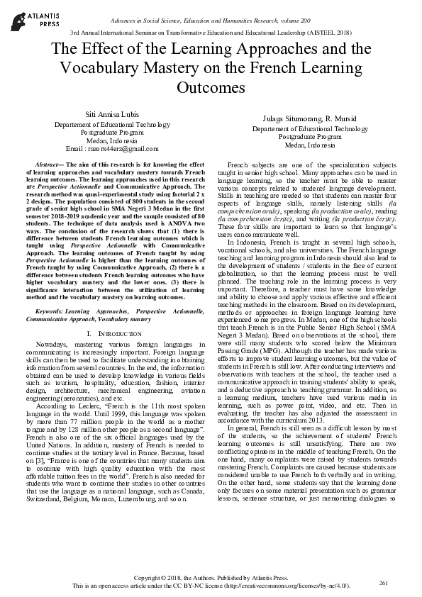 (PDF) The Effect of the Learning Approaches and the Vocabulary Mastery ...