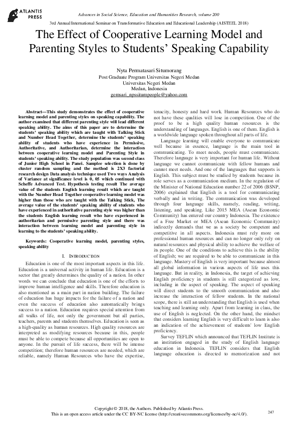 (PDF) The Effect of Cooperative Learning Model and Parenting Styles to ...