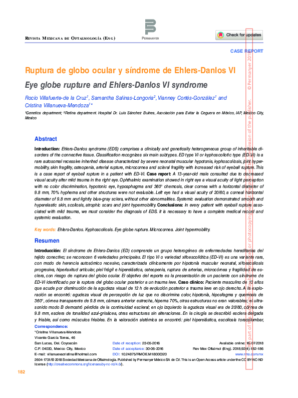 (PDF) Eye globe rupture and EhlersDanlos VI syndrome Samantha