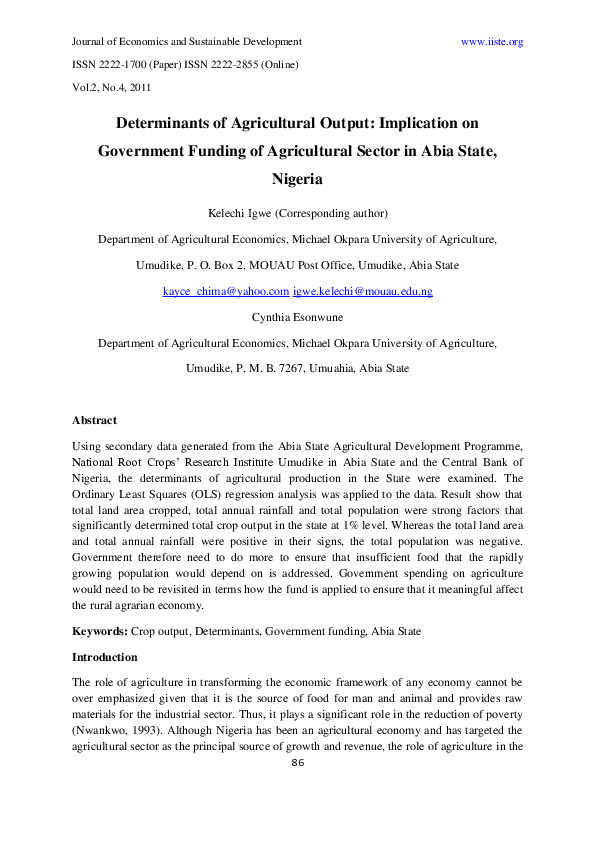(PDF) Determinants of Agricultural Output: Implication on Government ...
