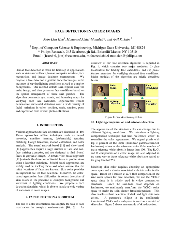 (PDF) Face detection in color images