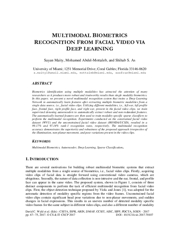 (PDF) Multimodal Biometrics Recognition from Facial Video via Deep Learning