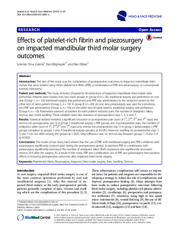 (PDF) Effects of platelet-rich fibrin and piezosurgery on impacted ...