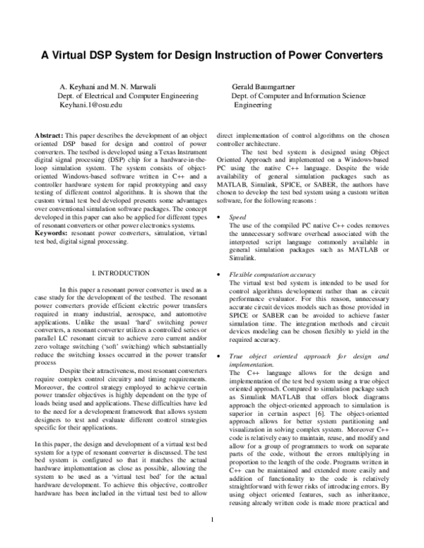 (PDF) A Virtual DSP System for Design Instruction of Power Converters