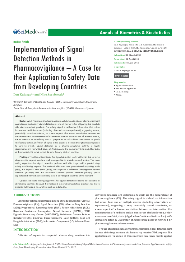 (PDF) Implementation of Signal Detection Methods in Pharmacovigilance ...